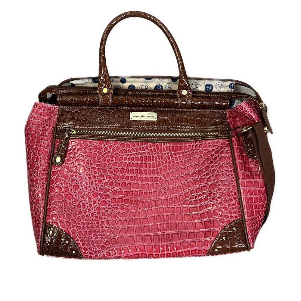 Samantha Brown Embossed Crocodile Pink Brown Dowel Carry On Travel‎ Bag